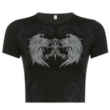 Women T-shirt Spring/Summer Tight round Neck Wings Printing Short Short Sleeve T-shirt