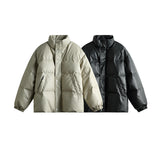 Unisex Winter Cotton Coat PU Leather Coat Stand Collar Leather Cotton-Padded Jacket