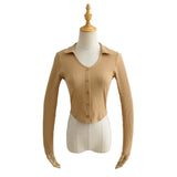 Women Sweater Knitwear Single-Breasted Cardigan Long Sleeve Lapel V-Shaped Slim T-shirt