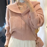 Women Knitwear Fall Winter Hooded Sweater Loose Knitted Cardigan