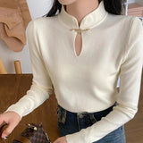 Women Knitwear Autumn and Winter Hollow out Sweater Slim Knit Bottoming Shirt