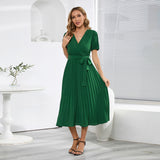 Women Date Dress Summer Puff Sleeve Dress V-neck Dress