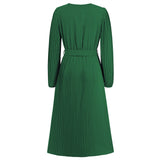 Women Date Dress Sexy Pleated V-neck Dress