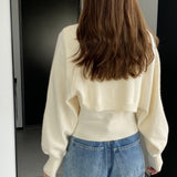 Women Knitted Two-Piece Set Vest Two-Piece Set Short Knitted Shawl Suit Jt8631