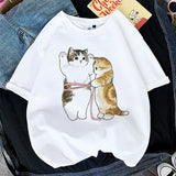 Kawaii Cat Women Print Funny T-shirt Girl Animal Y2K Fashion