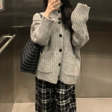 Women Knitted Cardigan High Collar Loose Sweater Women's Autumn Winter Retro Knitted Coat Cardigan