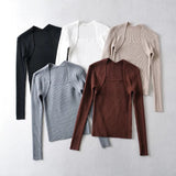 Women Sweater Knitwear Autumn Long Sleeve Square-Neck Knitwear
