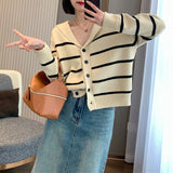 Women Knitwear Autumn Striped Sweater Loose Knitted Cardigan
