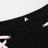 Women Skirt Black Pink Lace-up Hip Skirt Summer Hip Hop Skirt