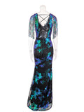 Women Evening Gown Sexy Retro Backless Sequins Dress