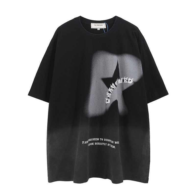 Men T Shirt Letter Graffiti Gradient Short Sleeve T-shirt