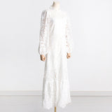 Women Dresses Spring Dress Stand-Collar Hollow-out Dress (Qymy0409)