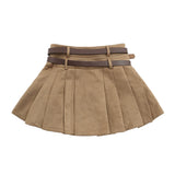 Women Skirt Pleated Skirt Summer Belt Solid Color Skirt