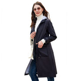 Women's Trench Coat Autumn Long Casual Trench Coat Women's Waterproof Hooded Straight Coat