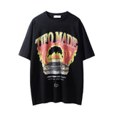 Men Vintage T-Shirt Flame Car Printed Short Sleeve T-shirt