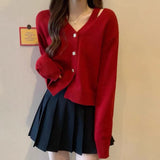 Women Knitwear Spring and Autumn Hollow Loose V-neck Knitted Cardigan Coat