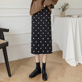 Women Knitted Skirt Autumn and Winter Knitted Black and White Sheath Long Skirt