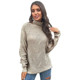 Women Knitted Sweater Autumn and Winter Leisure Women's Clothing Loose-Fitting Solid Color Long Sleeves High Collar Bottoming Sweater