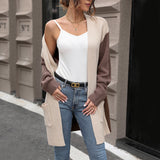 Women Knitted Sweater Fall Colorblock Sweater Coat