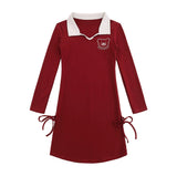 Women Dresses Polo Collar Long Sleeve Dress