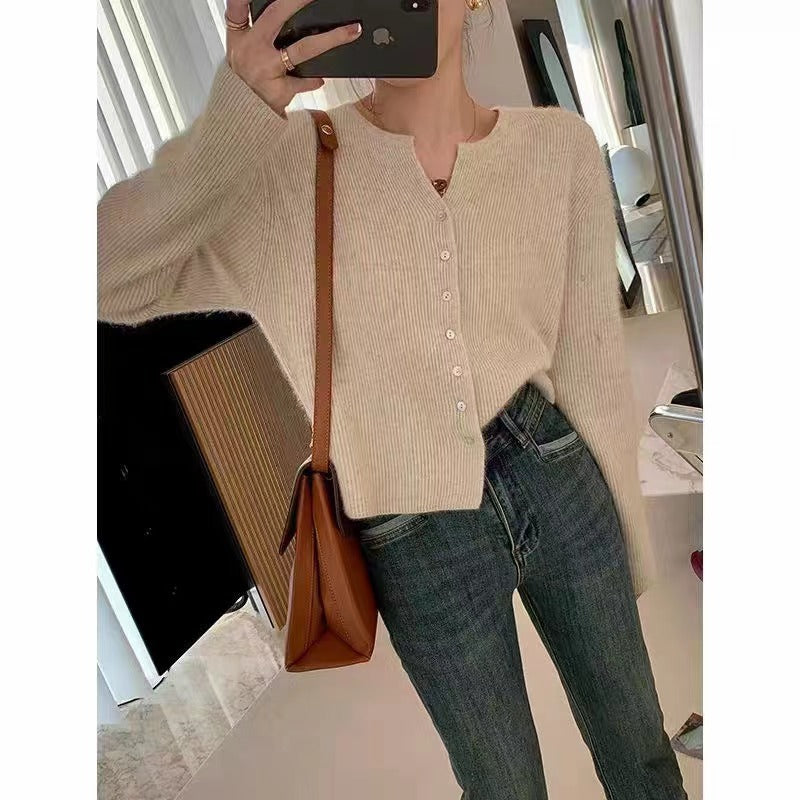 Women Knitwear Autumn Winter Retro round Neck Sweaters Cardigan