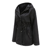 Women Trench Coat Mid-Length Hooded Jacket Long-Sleeved Raincoat