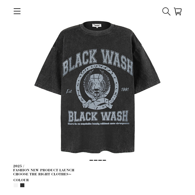 American vintage street T-shirt pure cotton retro men's and women's summer loose half sleeves