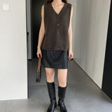Women Knitted Two-Piece Set Autumn Two-Piece Solid Color Short Vest Top Suit Z809