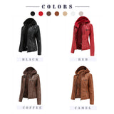 Red Leather Jacket Hooded Leather Jacket Two-Piece Detachable Leather Jacket Women's Spring and Autumn Coat Women's Pu