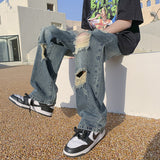 Men Jeans Ripped Jeans Loose Retro Straight-Leg Wide-Leg Pants