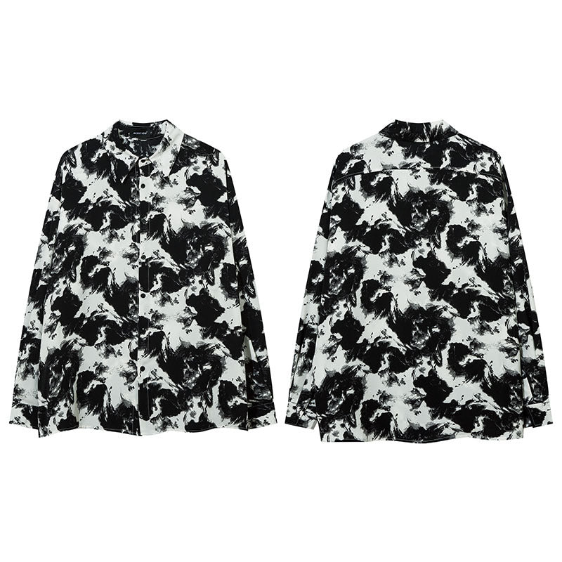 Unisex Vintage Shirt Long Sleeve Drape Printed Shirt