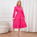 Women Date Dress Stand-up Collar Bowknot Dress Autumn and Winter