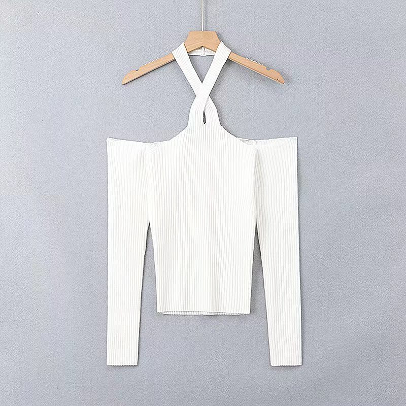 Women Sweater Knit Wear Spring Slim-Fit Sexy Long-Sleeved off-Shoulder Sweater