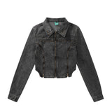 Women Jacket Slim-Fit Double Zipper Split Denim Jacket