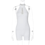 Women Jumpsuit Spring Sexy Hollow-out Slim-Fit round Neck Sleeveless Jumpsuit (Hawthaw0412)