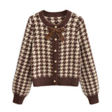 Women Sweater Knitwear Autumn and Winter Classic Style Houndstooth Imitated Mink Knitted Cardigan Short Sweater Coat