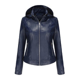 Red Leather Jacket Spring and Autumn Hooded Leather Coat Women's Detachable Hat Windproof Jacket