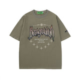 Men T Shirt Summer Retro Alphabet Embroidered Short Sleeve T-shirt