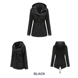 Women Trench Coat Mid-Length Hooded Jacket Long-Sleeved Raincoat