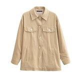 Women Jacket Fall Women's Clothing Lapel Single Breasted Long Sleeve Pocket BF Style Shirt Jacket