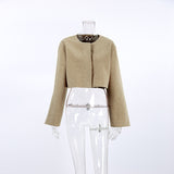 Women Trench Coat Woolen Coat O-neck Short Casual Loose Autumn Winter Retro
