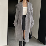 Women Cardigan Sweater Autumn Sweater Coat Lapel Loose Long Sweater W2353