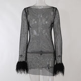 Women Dresses Knitted Mesh Long Sleeve Dress Spring Sexy Skirt