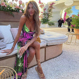 Women Dresses Autumn Printed Slim Fit Slit Backless Sling Dress