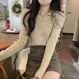 Women Knitted Cardigan Spring and Autumn Polo Collar Sweaters Cardigan