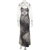 Women Dresses Summer Slim Strap Dress Sexy Leopard Print Backless Dress