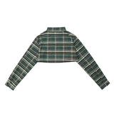 Women Jacket Short Plaid Coat Embroidered Long Sleeve