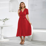 Women Date Dress Summer Puff Sleeve Dress V-neck Dress