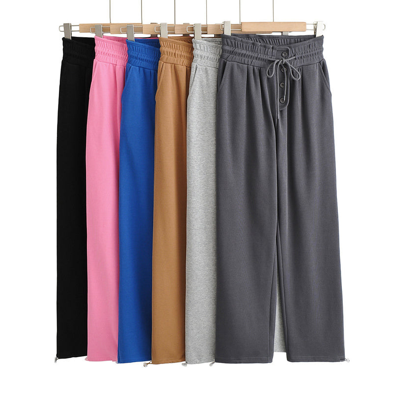 Women Sweatpants Button Casual Pants Summer Loose Wide Leg Track Pants