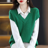 Women Knitted Pullover Fall/Winter Knitted Vest Loose Sleeveless Knitted Top